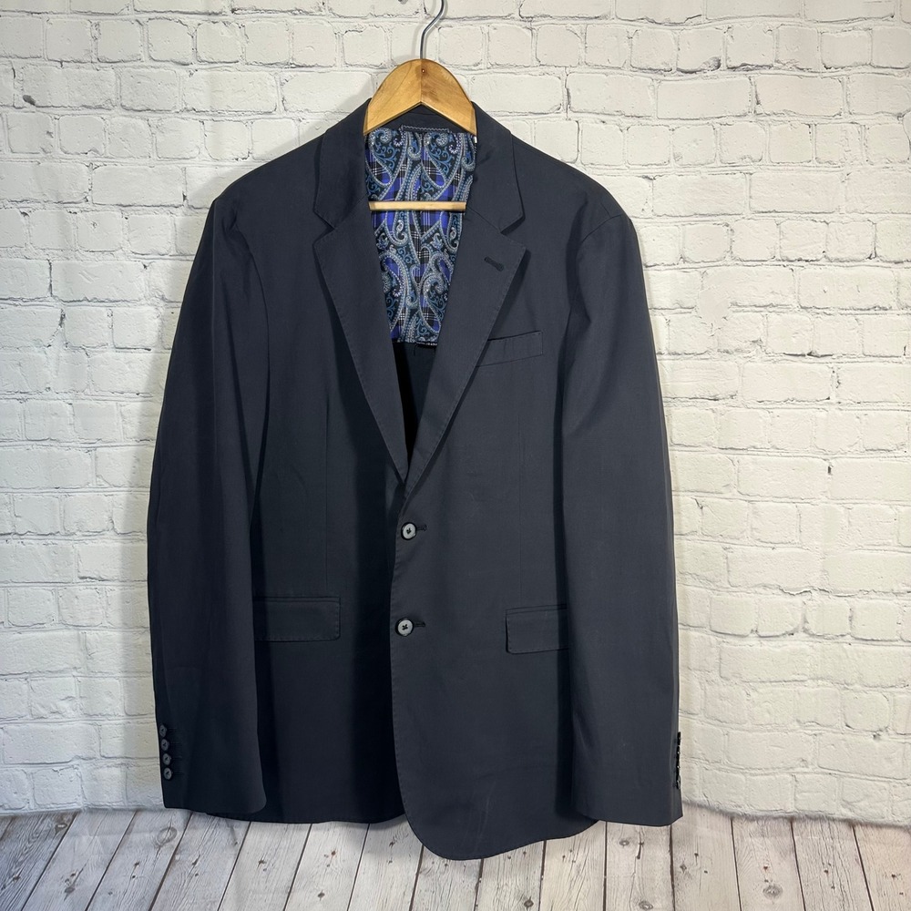 Robert Graham Mens 42 Tailored Fit Blazer Navy Blue Cotton Sport Coat Spandex